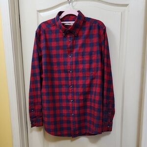 FADED GLORY MEN'S RED and BLUE PLAID BUTTON DOWN SHIRT